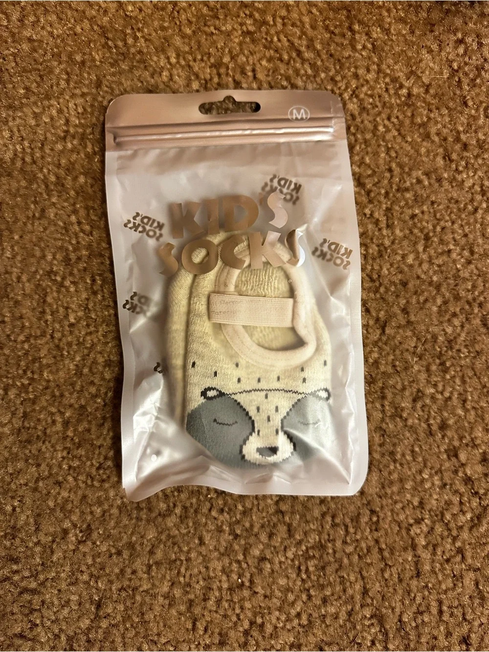 Kids Shoe Socks in Cream and Gray Bear Design
